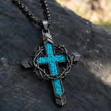 Crown of Thorns Turquoise Cross Necklace – Christian Faith Pendant with 24″ Chain