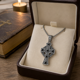 Vintage Celtic Cross Necklace with Black Stones – A Timeless Symbol of Faith
