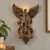 St. Michael the Archangel Battery-Powered Wall Lamp — Antique Bronze Resin Christian Home Decor