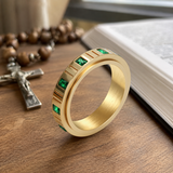 6mm Grooved Square Green CZ Rotatable Spinner Stainless Steel Ring