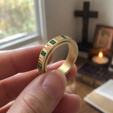 6mm Grooved Square Green CZ Rotatable Spinner Stainless Steel Ring