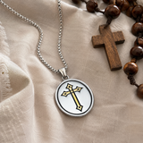 Two Tone Gold Silver Sacred Heart of Jesus Oval Stainless Steel Necklace
