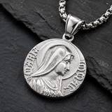 Virgin Mary Coin Necklace, 316L Titanium Steel Vintage Medal Pendant