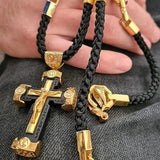 Gold-colored Braided Leather Cord Crucifix Necklace - BGCOPPER