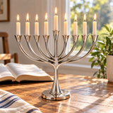 9-Branch Hanukkah Menorah – A Symbol of Faith, Hope & Divine Light | Elegant Gold, Silver, Bronze & Black Candle Holder