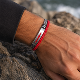 Two‑Layer Braided Leather Cross Bracelet