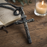Jesus Crucifixion S925K Silver Crucifix Pendant- with 5mm Titanium Cuban Chain