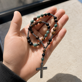 African Pine Tiger Eye Rosary Necklace - design detail