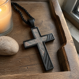 Industrial Brushed Cracked Copper Inlay Stainless Steel Cross Necklace