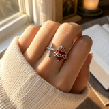 Sacred Heart of Jesus Thorn Flame Cross Adjustable Open Ring - side view