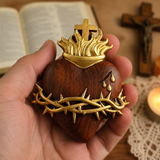 Holy Family Three Sacred Hearts Wooden Wall Decoration - side view