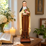 St. Thérèse of Lisieux Statue – 22.4" Little Flower of Jesus with Roses & Crucifix | Catholic Prayer & Home Altar Decor