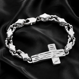 Men’s Hammered Textured Cross Bracelet, 316L Stainless Steel Irregular Link Chain Bracelet, 4‑Color Faith Religious Jewelry Gift for Men