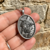 S925 Jesus Carrying the Cross Sacred Heart Pendant Necklace