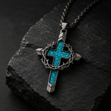 Crown of Thorns Turquoise Cross Necklace – Christian Faith Pendant with 24″ Chain