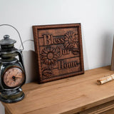 Promotional items:Bless Our Home Sunflower Solid Wood Engraved Plaque - BGCOPPER