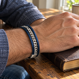 Navy Double-Wrap Bracelet with Silver-Tone Chain