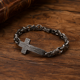 Men’s Hammered Textured Cross Bracelet, 316L Stainless Steel Irregular Link Chain Bracelet, 4‑Color Faith Religious Jewelry Gift for Men