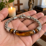 Faith Tiger Eye & Stainless Steel Men's Bracelet – Strength, Courage & Daily Reminder