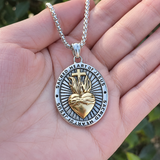 Two Tone Gold Silver Sacred Heart of Jesus Oval Stainless Steel Necklace