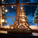 Illuminated Christmas Tree Nativity Scene Ornament with Reindeer - BGCOPPER