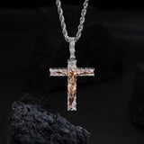 Artisan-Carved Copper Jesus Cross Pendant - Moissanite-Encrusted Hip Hop Religious Necklace - BGCOPPER