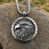 Vintage Double-Sided Embossed Bald Eagle Medal Stainless Steel Men’s Necklace