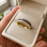 Three Row Blue & White Cubic Zirconia Eternity Ring, 6mm Titanium Steel Full Paved Stackable Band, Elegant Wedding Promise Ring for Women