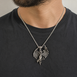 Vintage Archangel Stainless Steel Necklace, 3D Embossed Angel Pendant Box Chain for Men