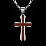 Christian Cross Necklace – Solid Rosewood & Titanium Steel Faith Pendant