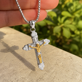 Titanium Steel Crucifix Necklace with Zircon