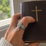 Christian Cross Statement Ring with 5A+ Cubic Zirconia – Silver & 14K Gold Plated