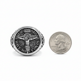 S925 Sliver Jesus Crucifixion St. Benedict Medal Ring