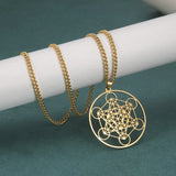 Stainless Steel Metatron's Cube Necklace Pendant Sacred Geometry Amulet Jewelry - BGCOPPER