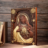 Our Lord Jesus Sacred Heart , Immaculate Heart of Mary Sacred Heart Wood Sculpture - For the FaithfulWood Carving - BGCOPPER