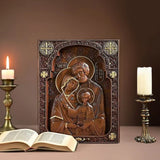 Holy family Nativity Wood Carving Gift Religious Byzantine Icon - BGCOPPER