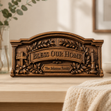 Personalized “Bless Our Home” Hand-Carved Beechwood Wall Plaque - side view