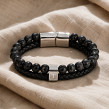 Dual Layer Braided Leather Cross Stainless Steel Men's Bracelet