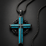 By His Wounds Turquoise Crown of Thorns Cross