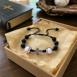 Sports Faith Baseball Bead Cross Adjustable Braided Bracelet