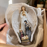 Guardian Angel Shelter Holy Family Nativity Scene Resin Statue - craftsmanship detail