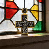 Double-Sided S925K Sterling Silver Sacred Heart and Saint Cross Pendant—Your Daily Spiritual Companion