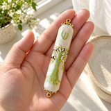 Tree of Life Mezuzah with Shema Scroll – Enamel & Gold-Tone Doorpost Blessing