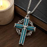 ‘By His Wounds’ Turquoise Crown of Thorns Cross — Comes with a 24-inch chain