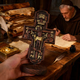 Double-Sided Icon Wood Carving ✝️ | Hand-Carved Crucifix & Saints Beechwood Wall Art