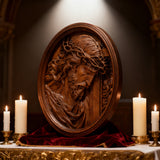 "Jesus with the Crown of Thorns" Beechwood Carved Icon | A Concrete Testimony of Redemption - design detail