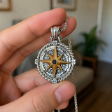 S925 Sterling Silver Rotating Compass Pendant Necklace