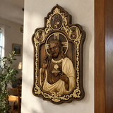 Saint Benedict & Sacred Heart of Jesus Handcrafted Beechwood Wall Plaque