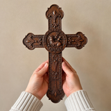 Lamb of God Wood Carving Cross Wall Decor - Paschal lamb