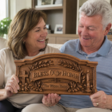Personalized “Bless Our Home” Hand-Carved Beechwood Wall Plaque - design detail